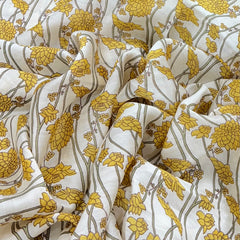 Off White and Yellow Floral Overall Printed Chanderi