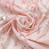 Peach Pink Floral Overall Printed Chanderi