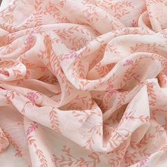 Peach Pink Floral Overall Printed Chanderi