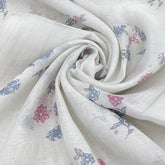 Off White Blue Pink Floral Butti Printed Chanderi