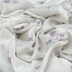 Off White Blue Pink Floral Butti Printed Chanderi
