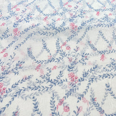 Off White Blue Pink Floral Overall Printed Chanderi