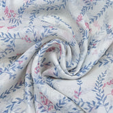 Off White Blue Pink Floral Overall Printed Chanderi