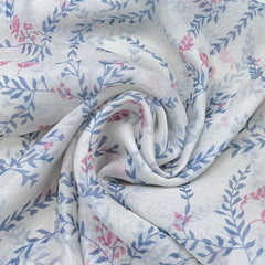 Off White Blue Pink Floral Overall Printed Chanderi