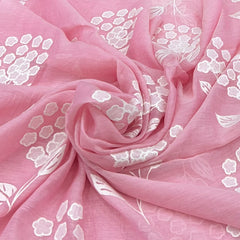 Pink Floral Applique Mul Chanderi Embroidery