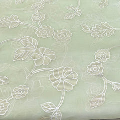 Light Mint Green Floral Jal Applique Organza Embroidery