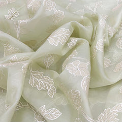 Light Mint Green Floral Jal Applique Organza Embroidery