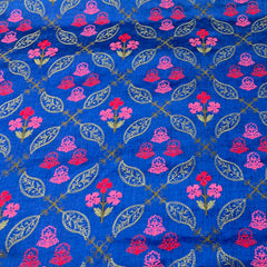Royal Blue Phulkari Thread Pure Tussar Embroidery
