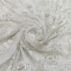 White Floral Butti Pearl Cutdana Georgette Embroidery