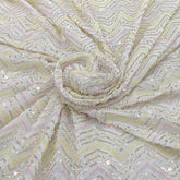White Multicolor Zig Zag Pearl Cutdana Georgette Embroidery