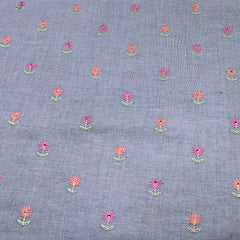 Grey Multicolor Floral Butti Sequins and Thread Linen Embroidery