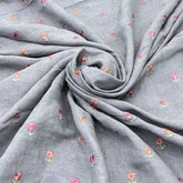 Grey Multicolor Floral Butti Sequins and Thread Linen Embroidery