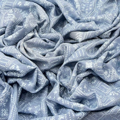 Grey Blue Thread Slub Silk Embroidery