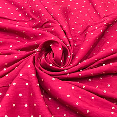 Red Sequins Butti Slub Silk Embroidery