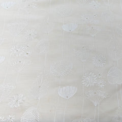Off White Floral Geometric Slub Silk Embroidery