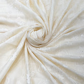 Off White Floral Geometric Slub Silk Embroidery