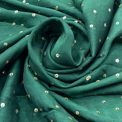 Green Sequins Butti Slub Silk Embroidery