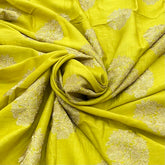 Lime Green Flower Butti Slub Silk Embroidery