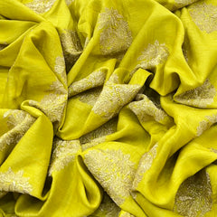 Lime Green Flower Butti Slub Silk Embroidery