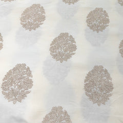 Off White Flower Butti Slub Silk Embroidery