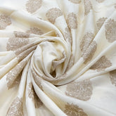 Off White Flower Butti Slub Silk Embroidery