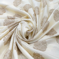 Off White Flower Butti Slub Silk Embroidery