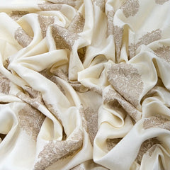 Off White Flower Butti Slub Silk Embroidery