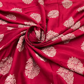 Red Flower Butti Slub Silk Embroidery