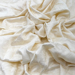 Off White Thread Slub Satin Self Embroidery