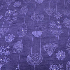 Purple Floral Geometric Slub Silk Embroidery
