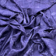 Purple Floral Geometric Slub Silk Embroidery