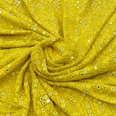 Yellow Thread and Mirrorwork Georgette Embroidery