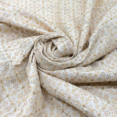 Off White Floral Sequins Thread Raw Silk Embroidery