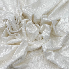 White Floral Overall Thread Slub Silk Embroidery