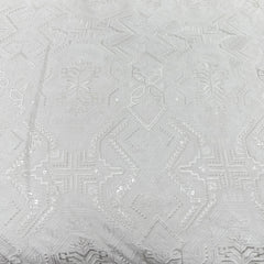 White Geometric Water Tikki Slub Silk Embroidery