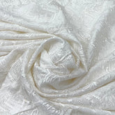 White Geometric Water Tikki Slub Silk Embroidery