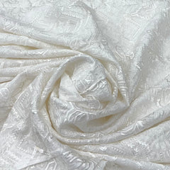 White Geometric Water Tikki Slub Silk Embroidery