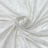 White Floral Butti Thread Slub Silk Embroidery