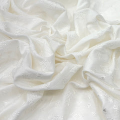 White Intricate Thread Slub Silk Embroidery