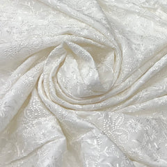 White Floral Overall Jal Thread Slub Silk Embroidery