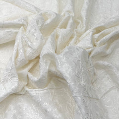 White Floral Overall Jal Thread Slub Silk Embroidery