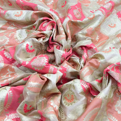 Cream & Pink Floral Jal Zari Silk Brocade