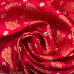 Blood Red Floral Meenakari Silk Brocade