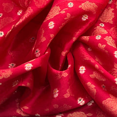 Blood Red Floral Meenakari Silk Brocade