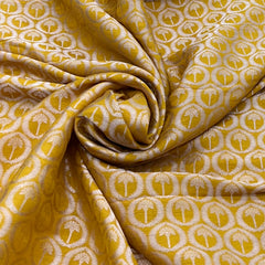 Yellow Geometric Floral Zari Silk Brocade
