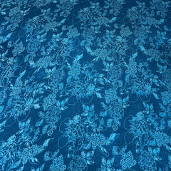 Teal Blue Self Floral Chinnon Chiffon Print