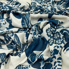Cream and Blue Floral Jal Chinnon Chiffon Print