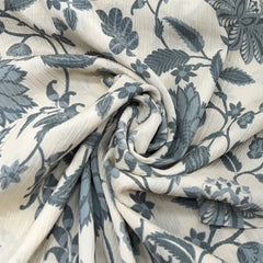 Off White Grey Floral Jal Crush Cotton Printed