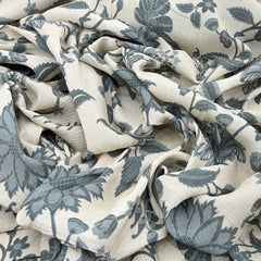 Off White Grey Floral Jal Crush Cotton Printed