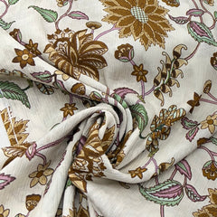 Off White and Multicolour Floral Jal Crush Cotton Printed